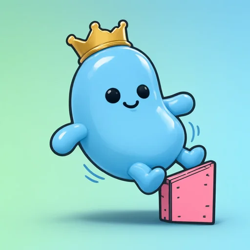Bean Zero, a sky-blue bean mid-wobble