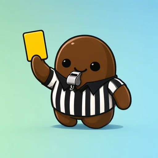 Ref Rolo, a brown referee bean with a striped vest and whistle